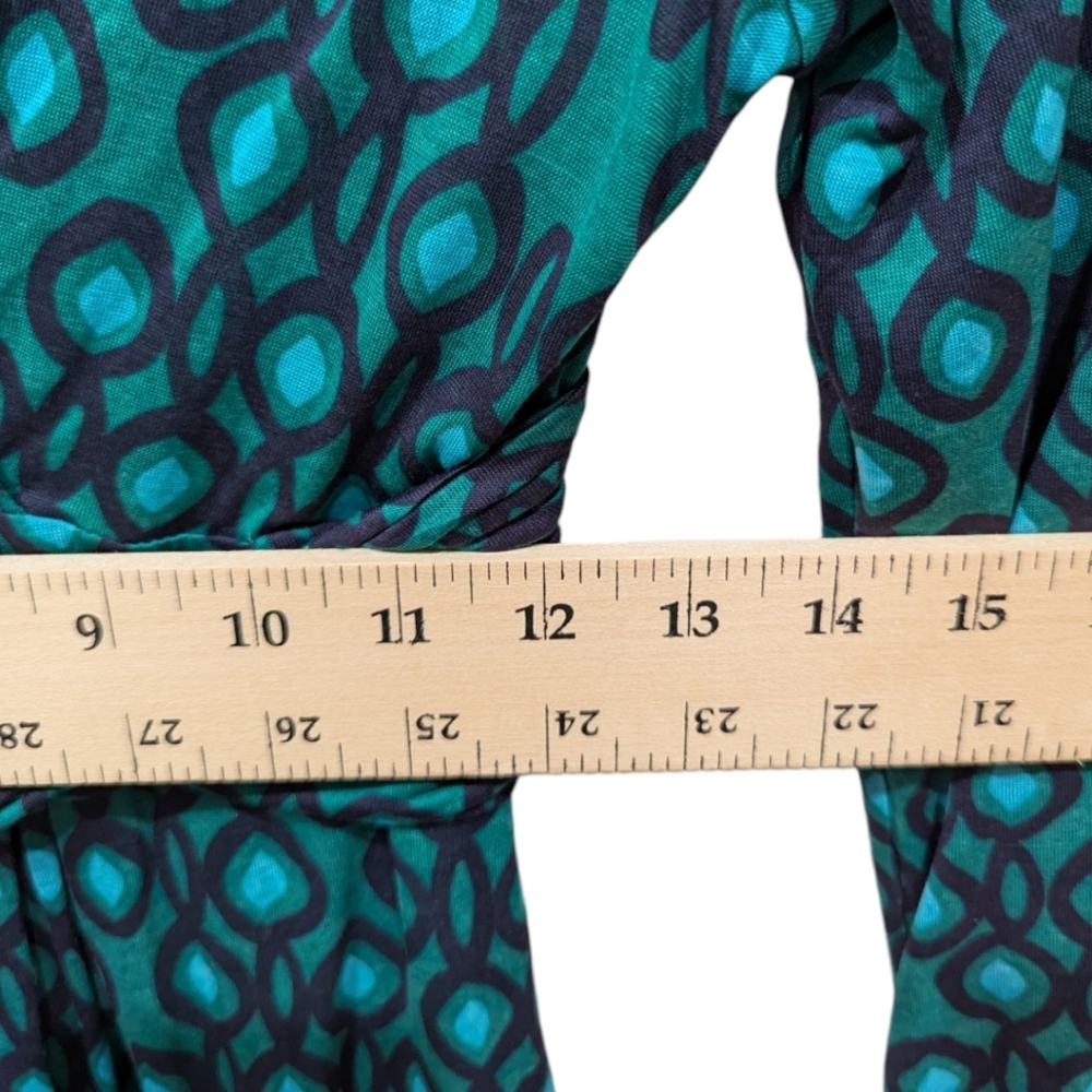 Boden Chelsea Faux Wrap Green Geometric Print Faux Wrap Dress (6L) - Picture 7 of 9